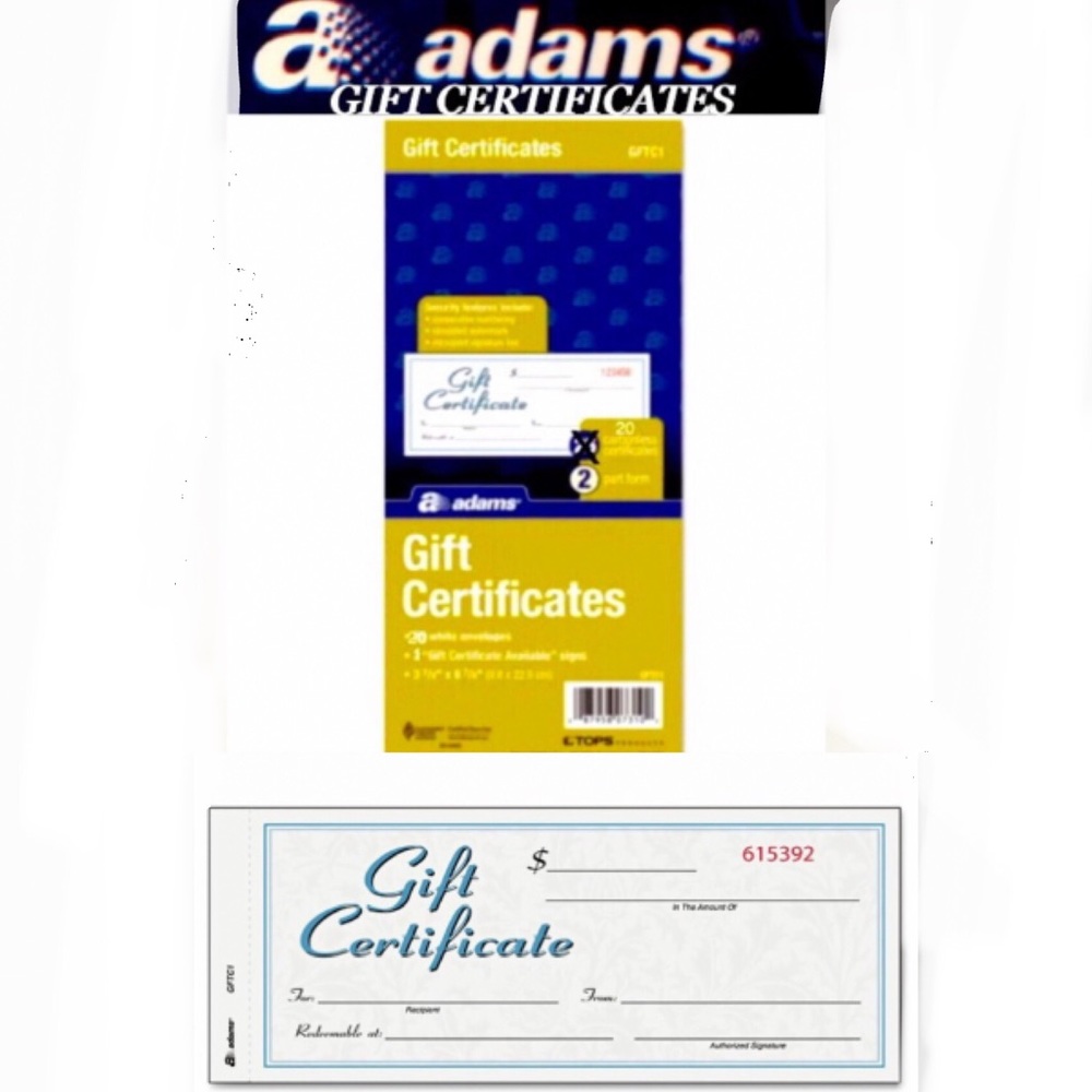 🛍ADAMS Gift Certificates, Envelopes and Signage (20 count) packet size 8x3 NEW